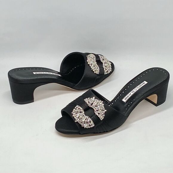 Manolo Blahnik Prinap 50MM Satin Crystal Buckle Mules size 36 - Picture 12 of 15